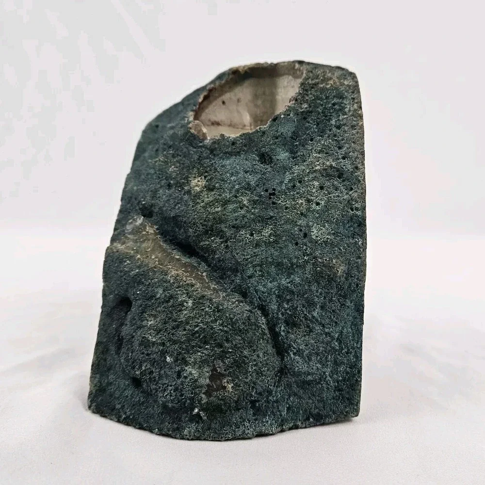 Green Geode Stone Candle Holder Polished Agate Large Candlestick
